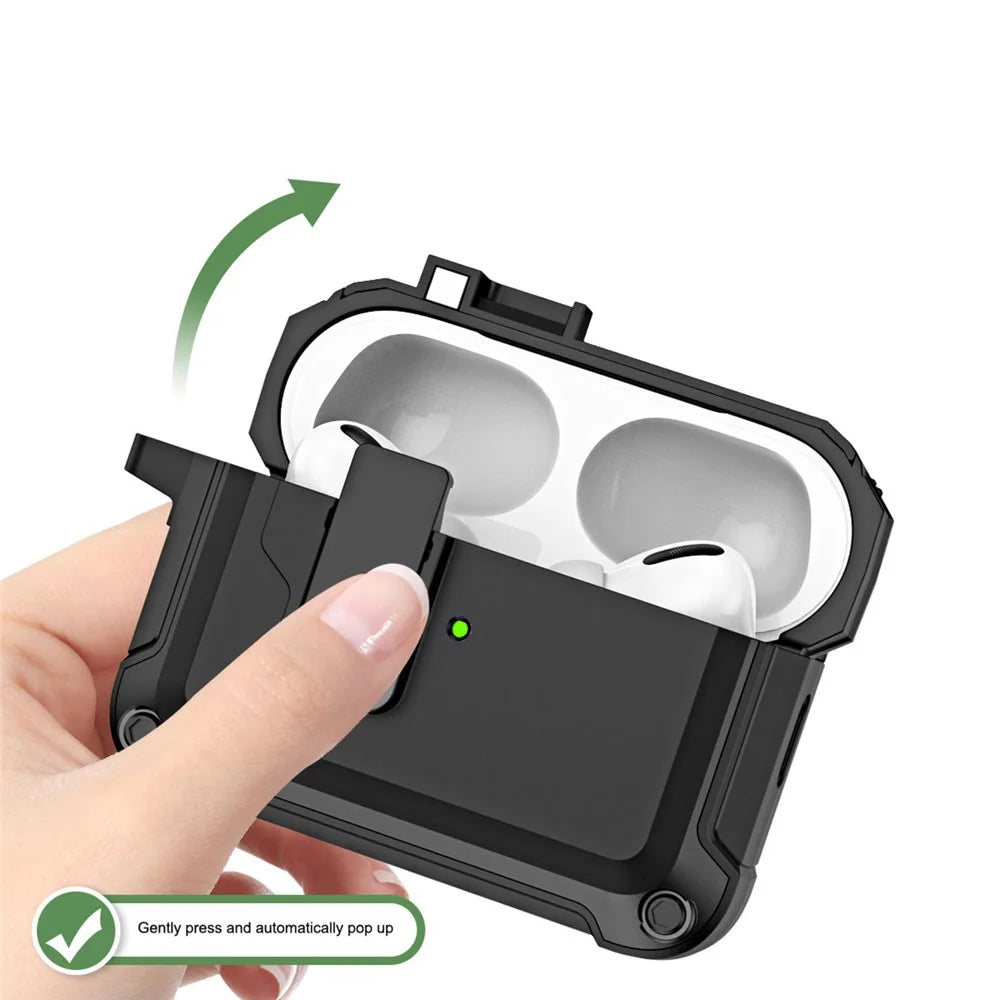 For AirPods Pro 2 Shockproof TPU+PC Case Bluetooth-compatible Earbuds Charging Case Cover with Buckle - Black - 7