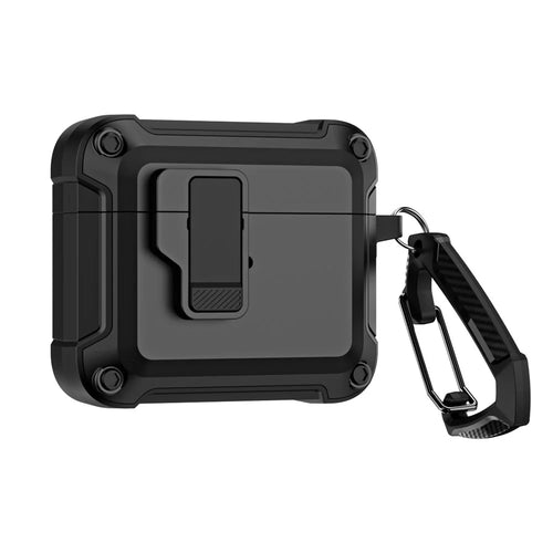 Anti-Drop TPU+PC Case for Apple AirPods 3 Bluetooth-compatible Headset Charging Case Cover with Buckle - Black - 1