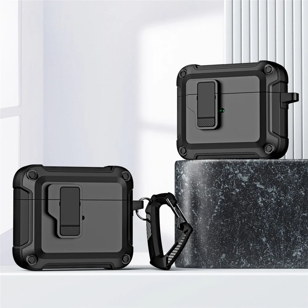 Anti-Drop TPU+PC Case for Apple AirPods 3 Bluetooth-compatible Headset Charging Case Cover with Buckle - Black - 4