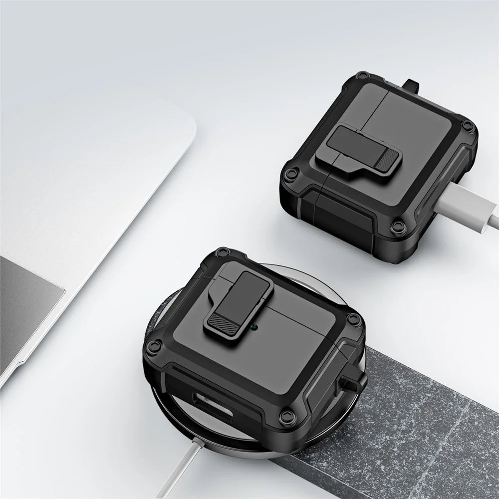 Anti-Drop TPU+PC Case for Apple AirPods 3 Bluetooth-compatible Headset Charging Case Cover with Buckle - Black - 6