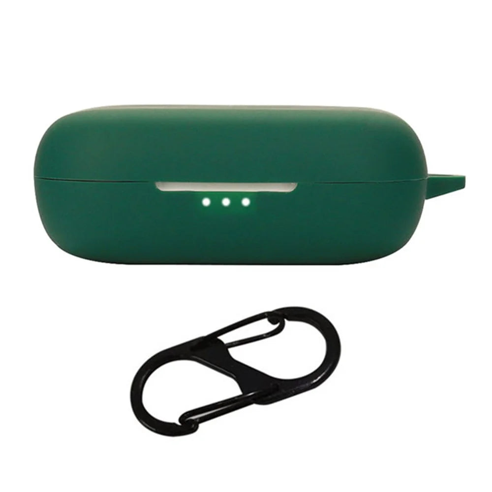 For SoundPEATS GoFree Bluetooth-compatible Earphone Silicone Case Shockproof Headphone Charging Bin Cover with Buckle - Blackish Green - 1