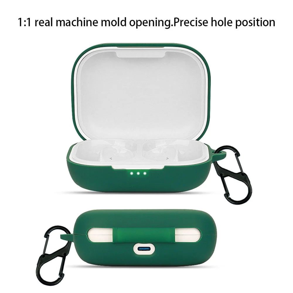 For SoundPEATS GoFree Bluetooth-compatible Earphone Silicone Case Shockproof Headphone Charging Bin Cover with Buckle - Blackish Green - 2