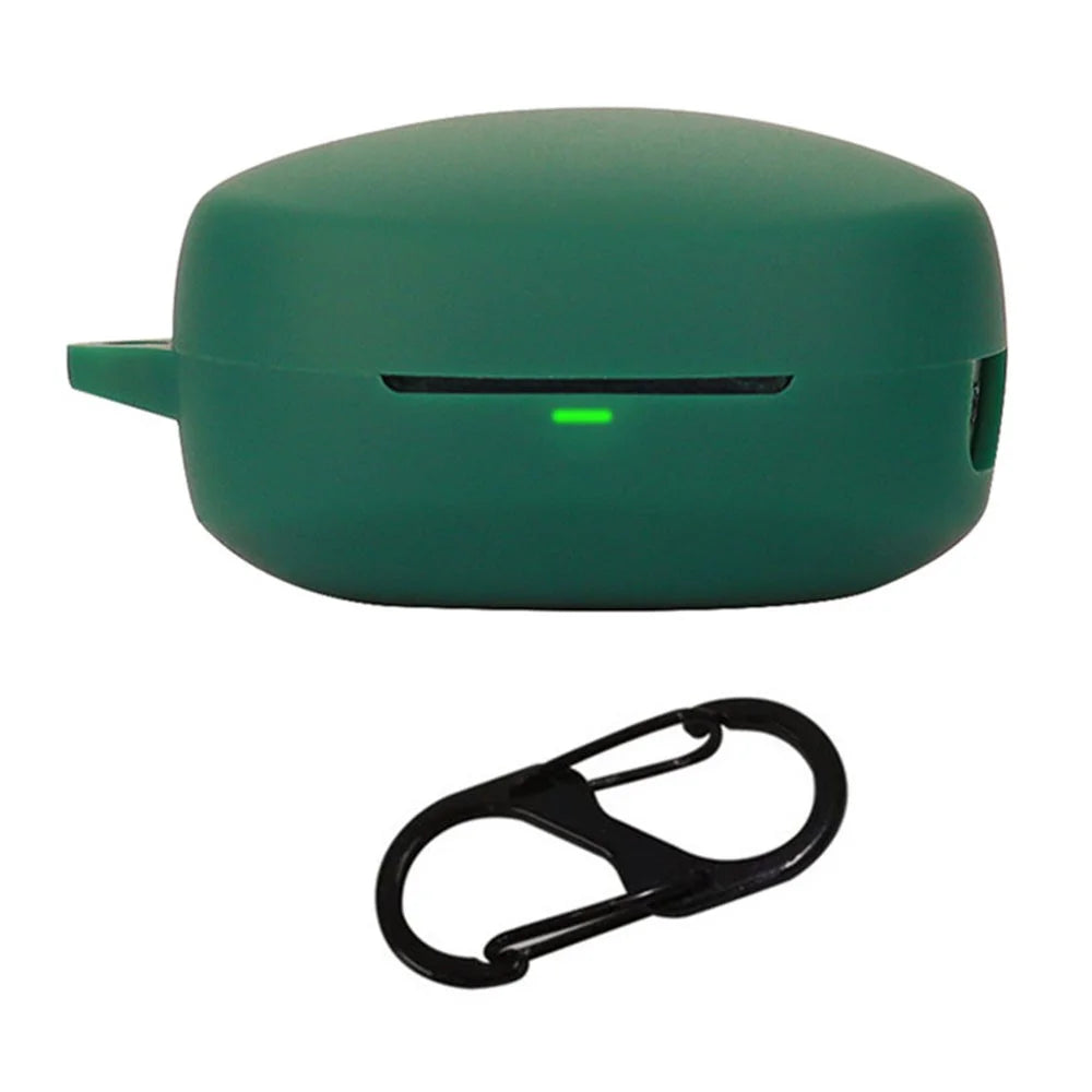 For QCY T13 X Silicone Protective Cover Bluetooth-compatible Earphone Anti-drop Case with Anti-lost Buckle - Blackish Green - 1