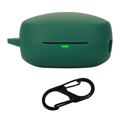 For QCY T13 X Silicone Protective Cover Bluetooth-compatible Earphone Anti-drop Case with Anti-lost Buckle - Blackish Green - 1
