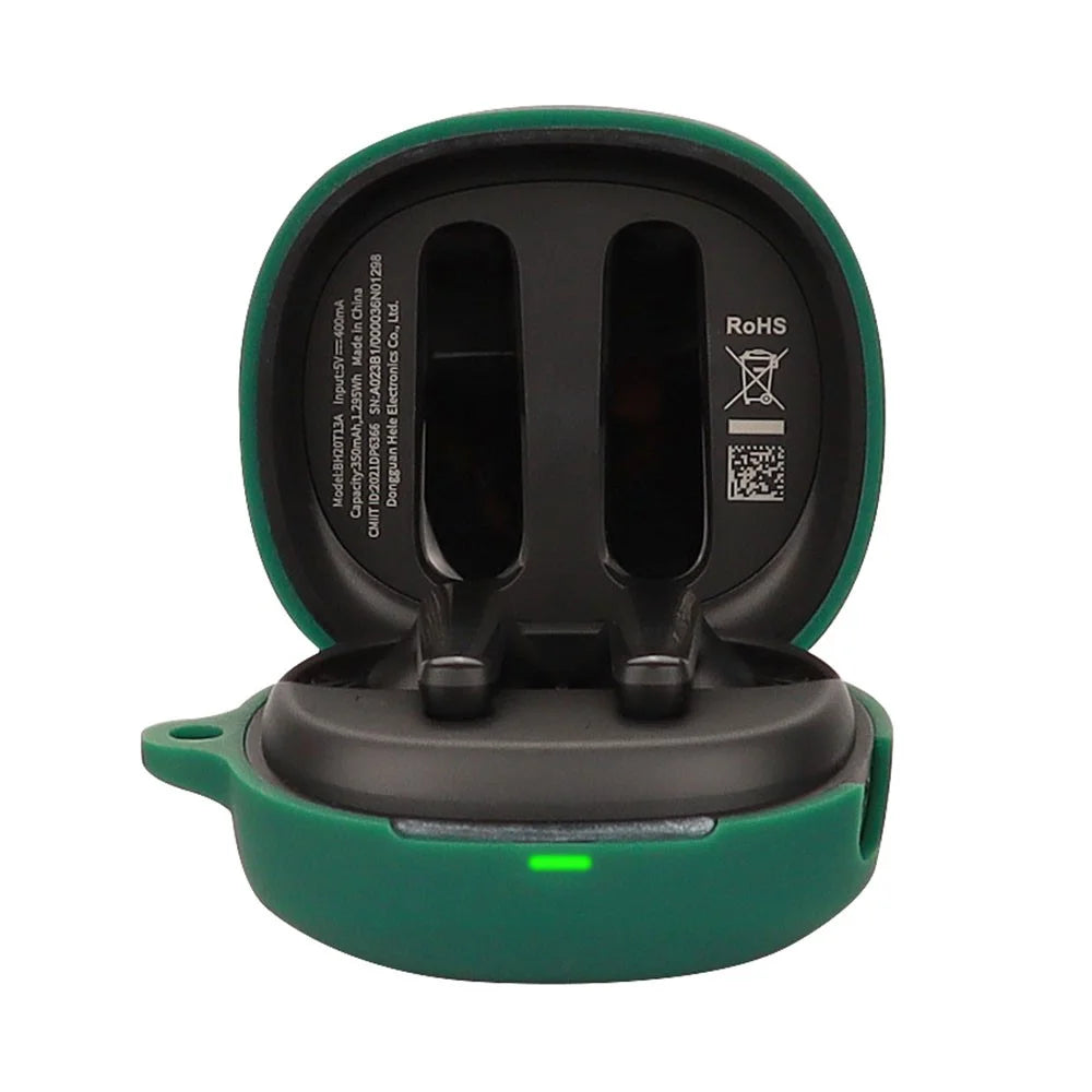 For QCY T13 X Silicone Protective Cover Bluetooth-compatible Earphone Anti-drop Case with Anti-lost Buckle - Blackish Green - 2
