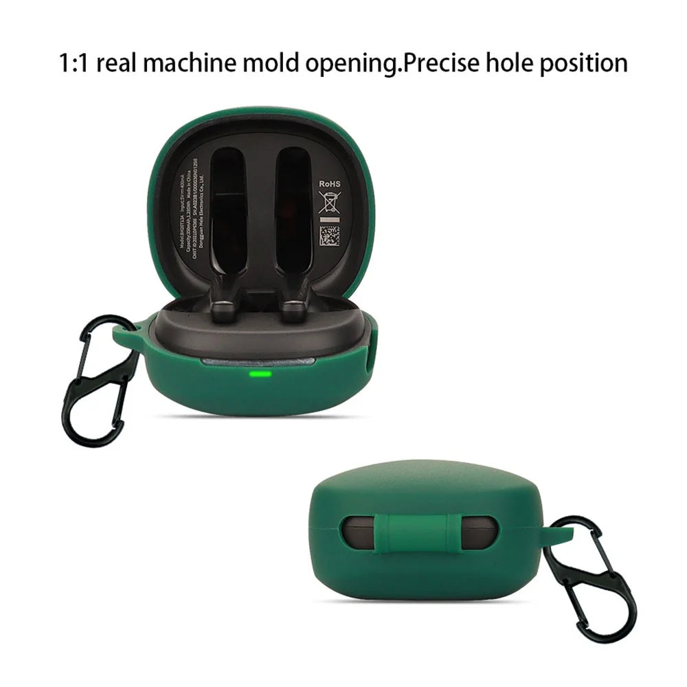 For QCY T13 X Silicone Protective Cover Bluetooth-compatible Earphone Anti-drop Case with Anti-lost Buckle - Blackish Green - 3