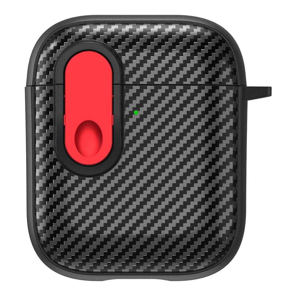 Earphone Protective Case for Apple AirPods with Charging Case (2016) / (2019) / AirPods with Wireless Charging Case (2019) , Buckle Design TPU+PC Cover - Black+Red - 1