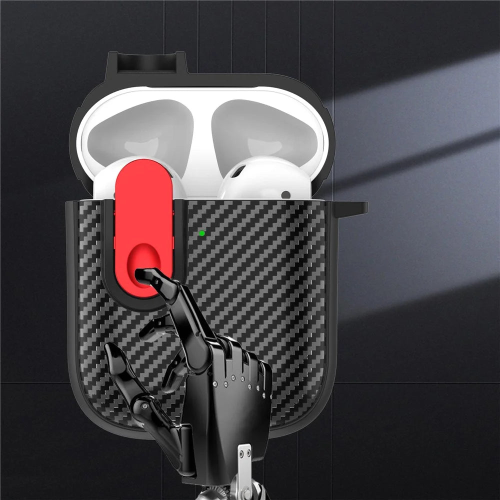 Earphone Protective Case for Apple AirPods with Charging Case (2016) / (2019) / AirPods with Wireless Charging Case (2019) , Buckle Design TPU+PC Cover - Black+Red - 2