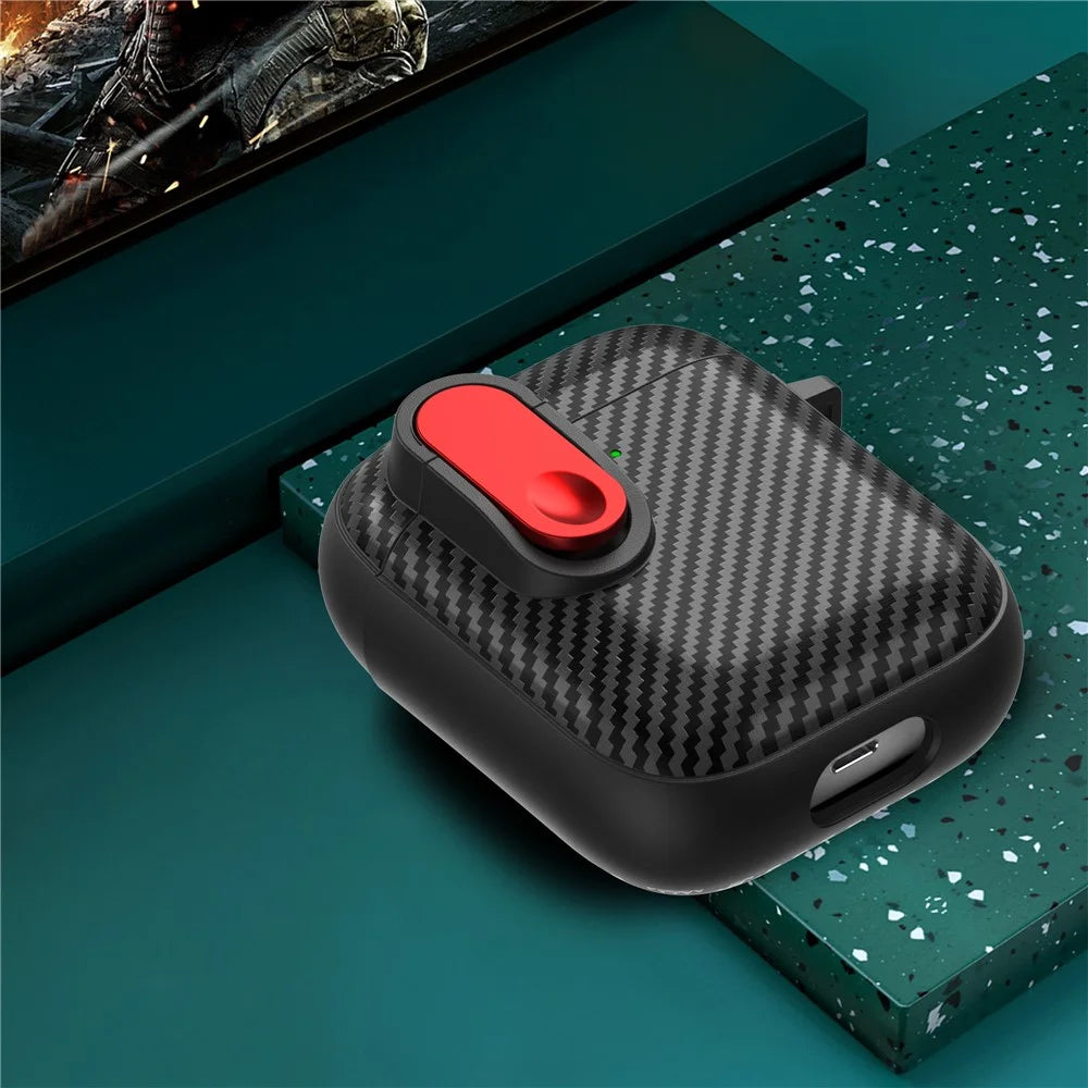 Earphone Protective Case for Apple AirPods with Charging Case (2016) / (2019) / AirPods with Wireless Charging Case (2019) , Buckle Design TPU+PC Cover - Black+Red - 3