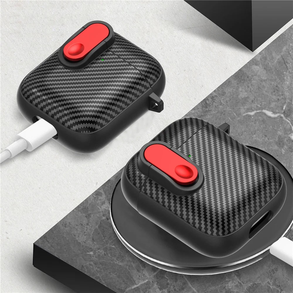 Earphone Protective Case for Apple AirPods with Charging Case (2016) / (2019) / AirPods with Wireless Charging Case (2019) , Buckle Design TPU+PC Cover - Black+Red - 4