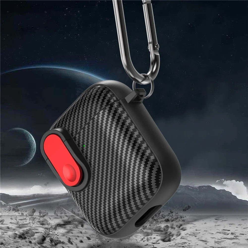 Earphone Protective Case for Apple AirPods with Charging Case (2016) / (2019) / AirPods with Wireless Charging Case (2019) , Buckle Design TPU+PC Cover - Black+Red - 5