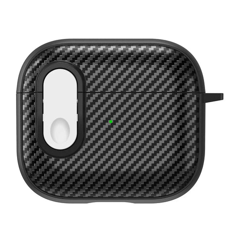 For Apple AirPods 3 TPU+PC Headset Case Buckle Design Carbon Fiber Cover with Anti Lost Hook - Black+White - 1