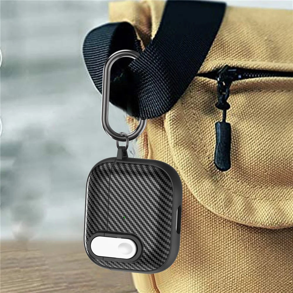 For Apple AirPods 3 TPU+PC Headset Case Buckle Design Carbon Fiber Cover with Anti Lost Hook - Black+White - 2