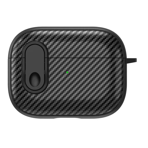 For Apple AirPods Pro Wireless Earbuds Case Carbon Fiber TPU+PC Colorful Buckle Cover with Keychain - Black+Black - 1