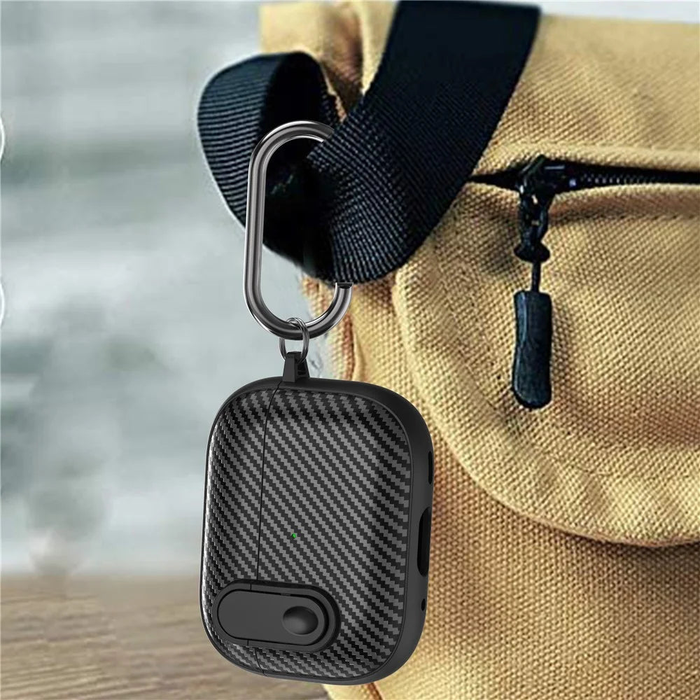 For Apple AirPods Pro Wireless Earbuds Case Carbon Fiber TPU+PC Colorful Buckle Cover with Keychain - Black+Black - 7