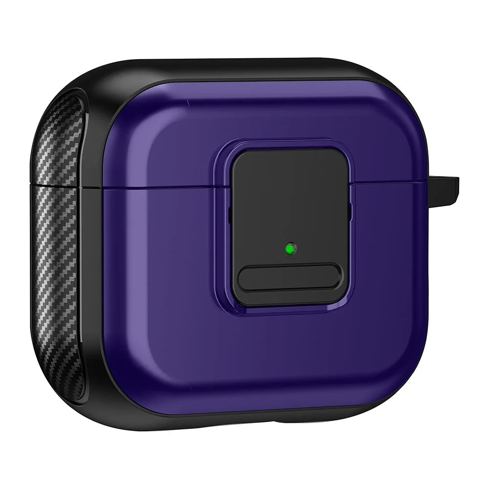 For Apple AirPods 3 Bluetooth-compatible Earphone Magnetic Case Buckle Design Earbud TPU Cover with Carabiner - Black+Purple - 1