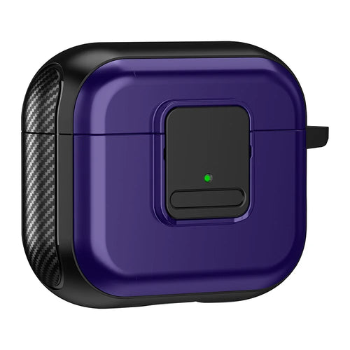 For Apple AirPods 3 Bluetooth-compatible Earphone Magnetic Case Buckle Design Earbud TPU Cover with Carabiner - Black+Purple - 1