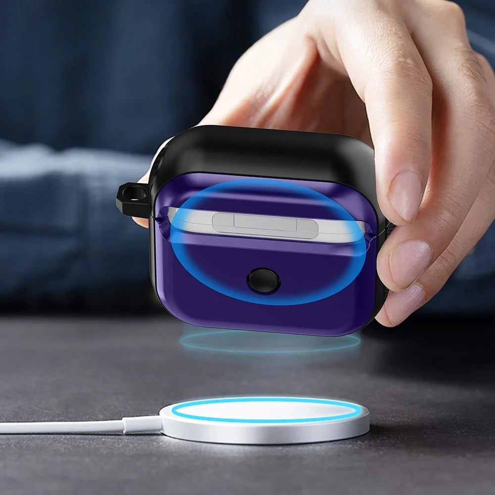 For Apple AirPods 3 Bluetooth-compatible Earphone Magnetic Case Buckle Design Earbud TPU Cover with Carabiner - Black+Purple - 4