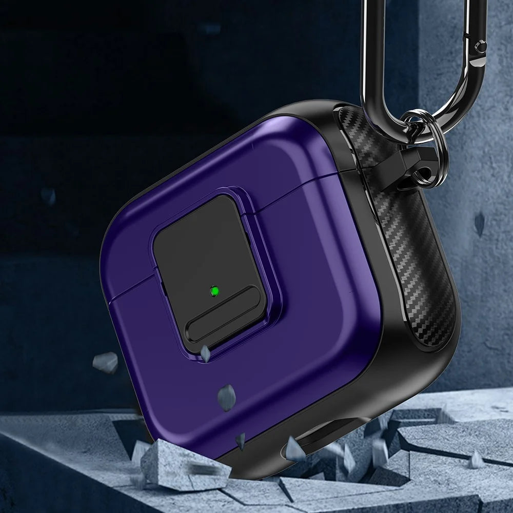 For Apple AirPods 3 Bluetooth-compatible Earphone Magnetic Case Buckle Design Earbud TPU Cover with Carabiner - Black+Purple - 6