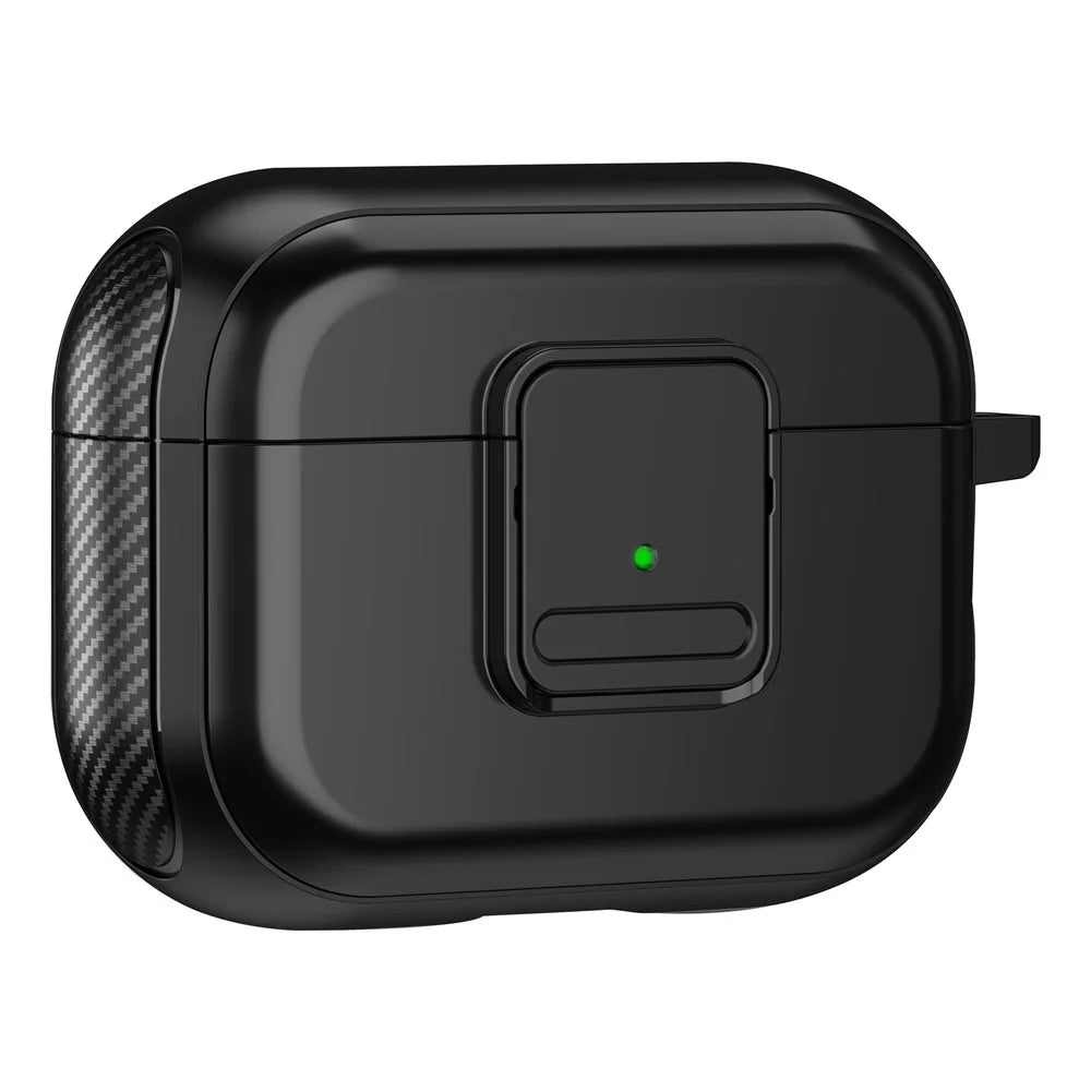 Magnetic Case for Apple AirPods Pro , Buckle Design Bluetooth-compatible Earphone TPU Cover with Carabiner - Black - 1