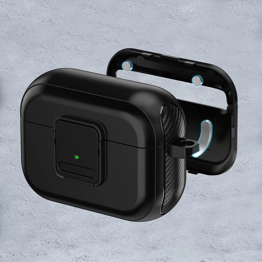Magnetic Case for Apple AirPods Pro , Buckle Design Bluetooth-compatible Earphone TPU Cover with Carabiner - Black - 5