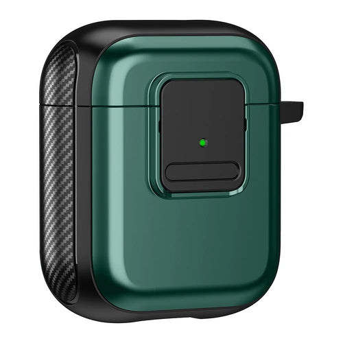 Magnetic Case for Apple AirPods with Charging Case (2016) / (2019) / AirPods with Wireless Charging Case (2019) TPU Earphone Cover with Carabiner - Black+Green - 1