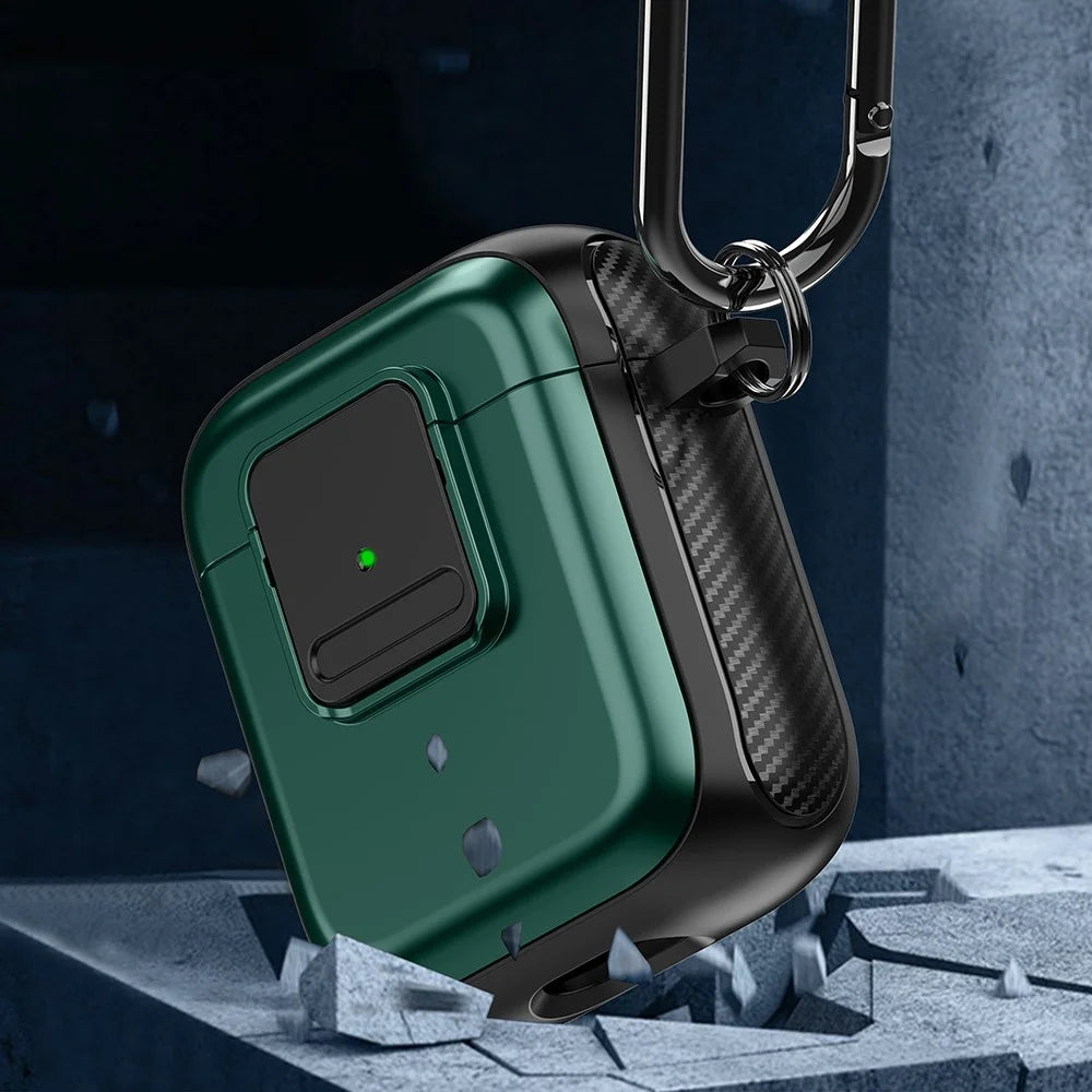 Magnetic Case for Apple AirPods with Charging Case (2016) / (2019) / AirPods with Wireless Charging Case (2019) TPU Earphone Cover with Carabiner - Black+Green - 5