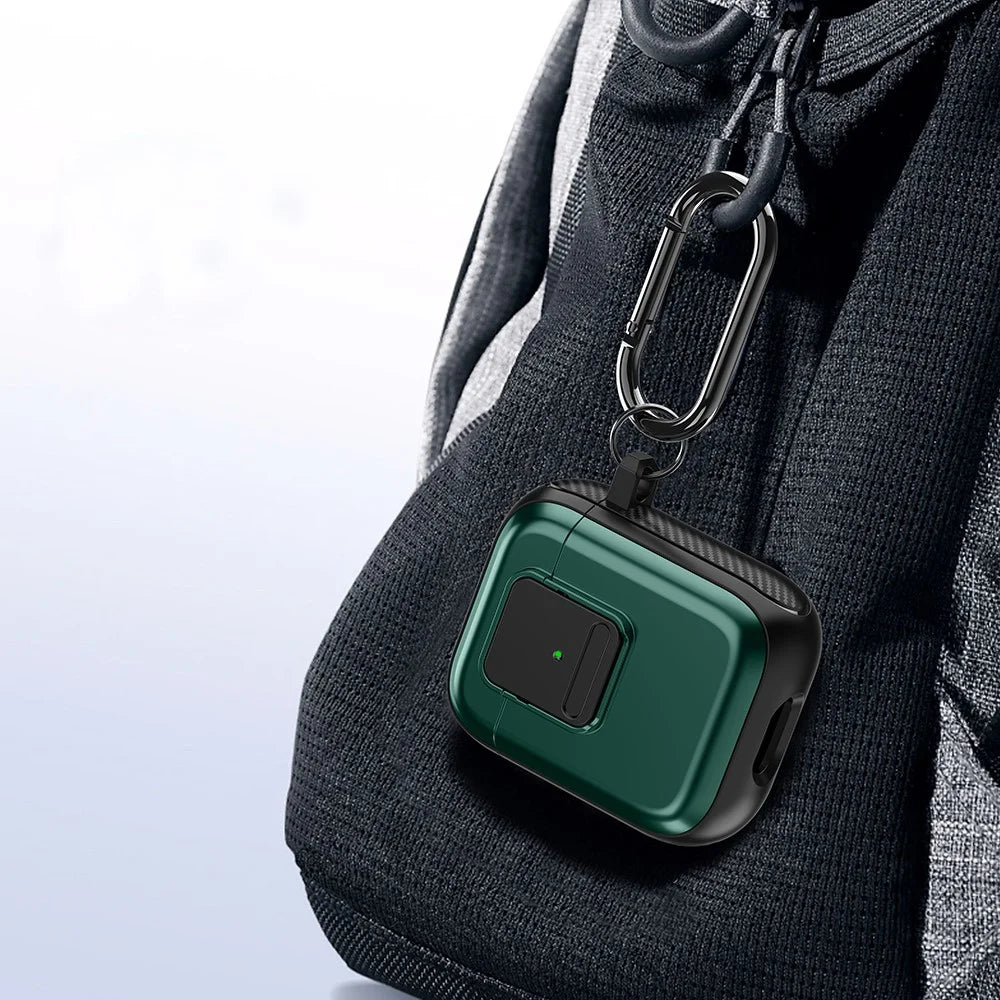 Magnetic Case for Apple AirPods with Charging Case (2016) / (2019) / AirPods with Wireless Charging Case (2019) TPU Earphone Cover with Carabiner - Black+Green - 6