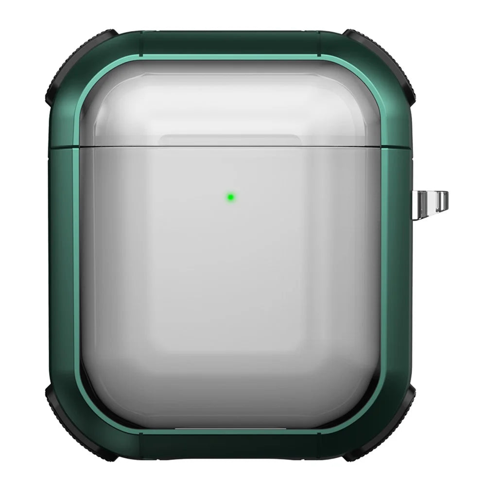 Earphone Case for Apple AirPods with Charging Case (2016) / (2019) / AirPods with Wireless Charging Case (2019) PC+TPU Clear Cover with Carabiner - Green - 1