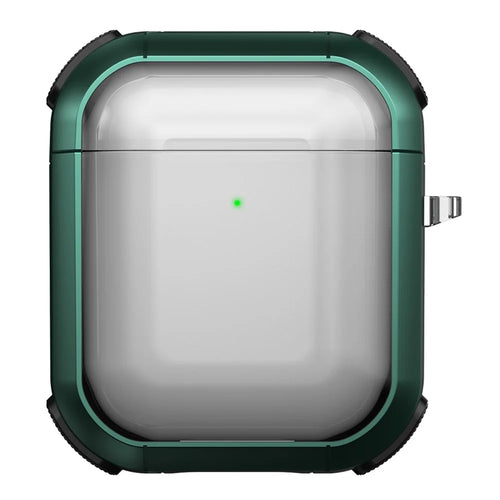 Earphone Case for Apple AirPods with Charging Case (2016) / (2019) / AirPods with Wireless Charging Case (2019) PC+TPU Clear Cover with Carabiner - Green - 1