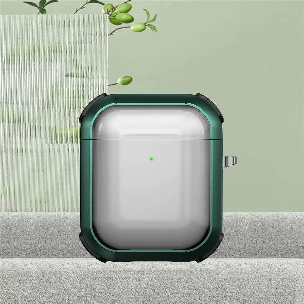Earphone Case for Apple AirPods with Charging Case (2016) / (2019) / AirPods with Wireless Charging Case (2019) PC+TPU Clear Cover with Carabiner - Green - 2