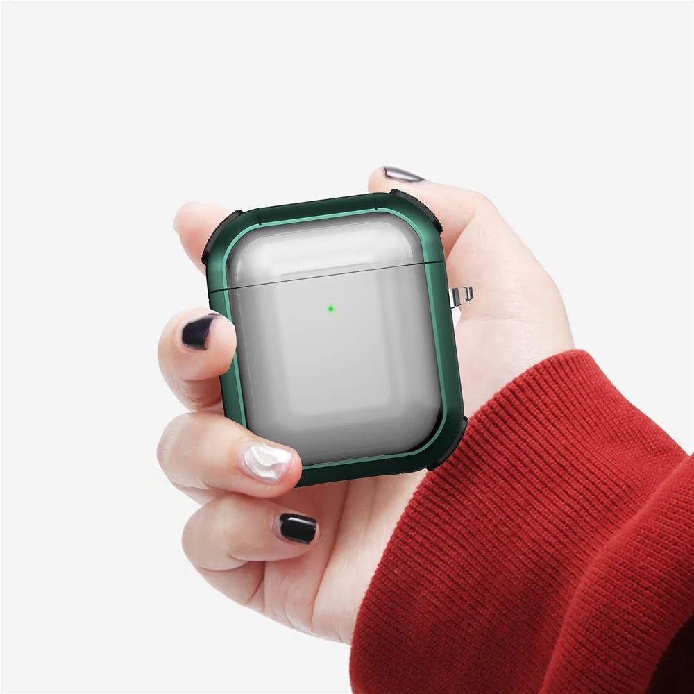 Earphone Case for Apple AirPods with Charging Case (2016) / (2019) / AirPods with Wireless Charging Case (2019) PC+TPU Clear Cover with Carabiner - Green - 3