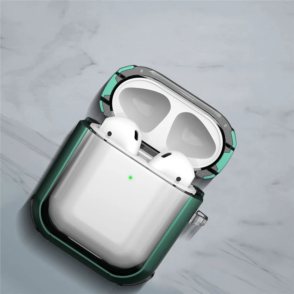 Earphone Case for Apple AirPods with Charging Case (2016) / (2019) / AirPods with Wireless Charging Case (2019) PC+TPU Clear Cover with Carabiner - Green - 4