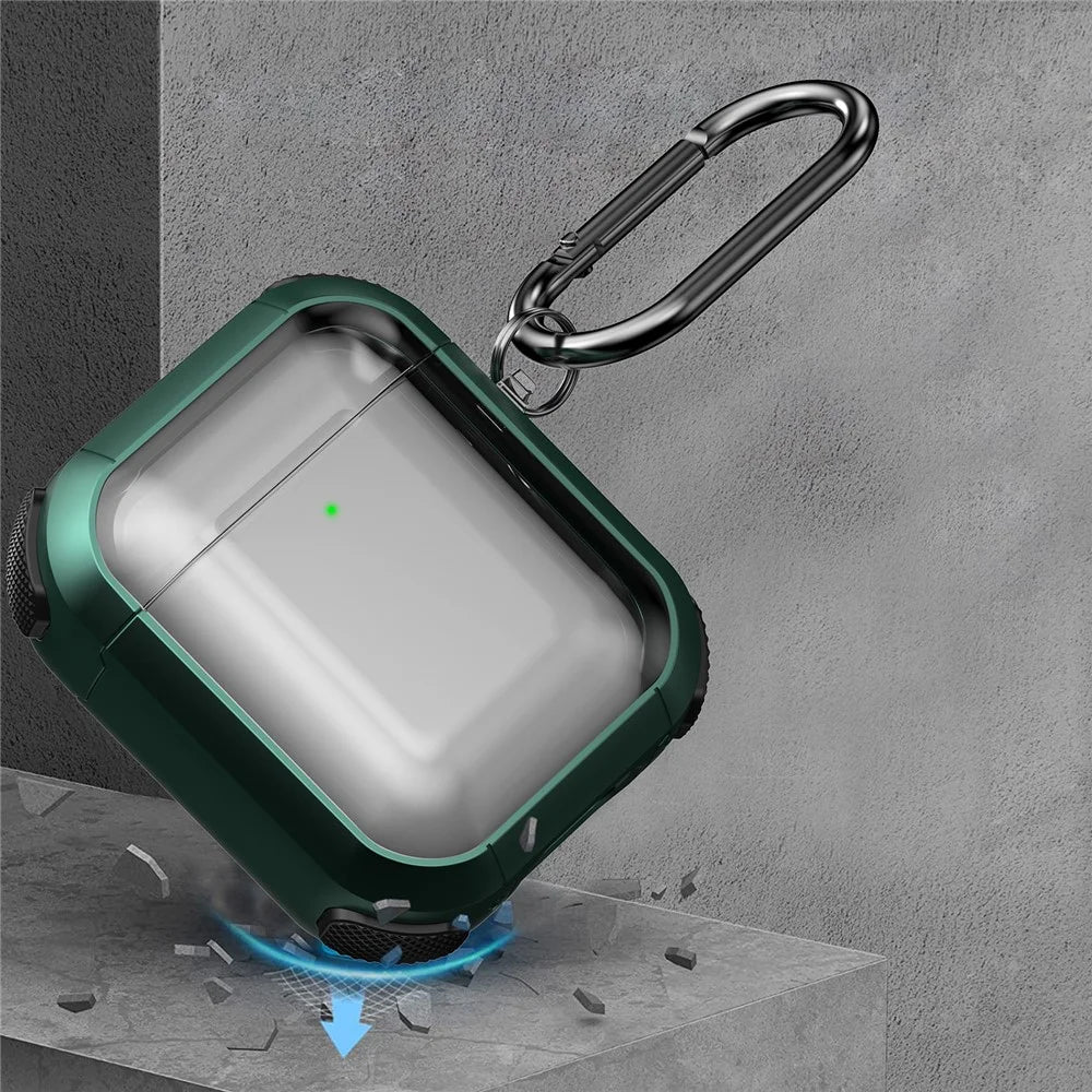 Earphone Case for Apple AirPods with Charging Case (2016) / (2019) / AirPods with Wireless Charging Case (2019) PC+TPU Clear Cover with Carabiner - Green - 7