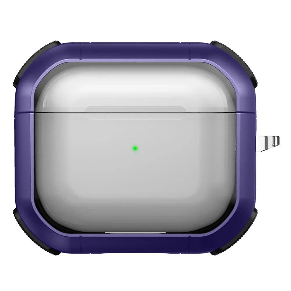 For Apple AirPods 3 Bluetooth-compatible Earphone Protective Case PC+TPU Transparent Earbud Cover with Carabiner - Purple - 1