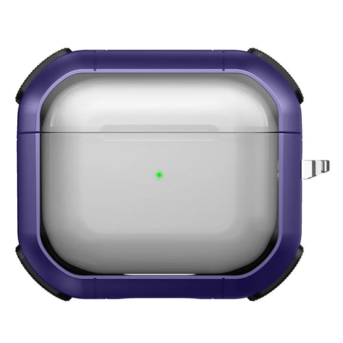 For Apple AirPods 3 Bluetooth-compatible Earphone Protective Case PC+TPU Transparent Earbud Cover with Carabiner - Purple - 1