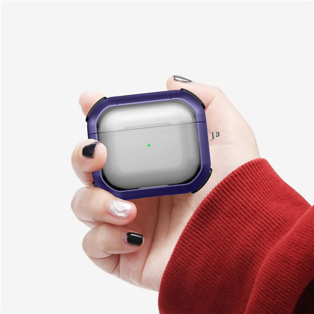 For Apple AirPods 3 Bluetooth-compatible Earphone Protective Case PC+TPU Transparent Earbud Cover with Carabiner - Purple - 3