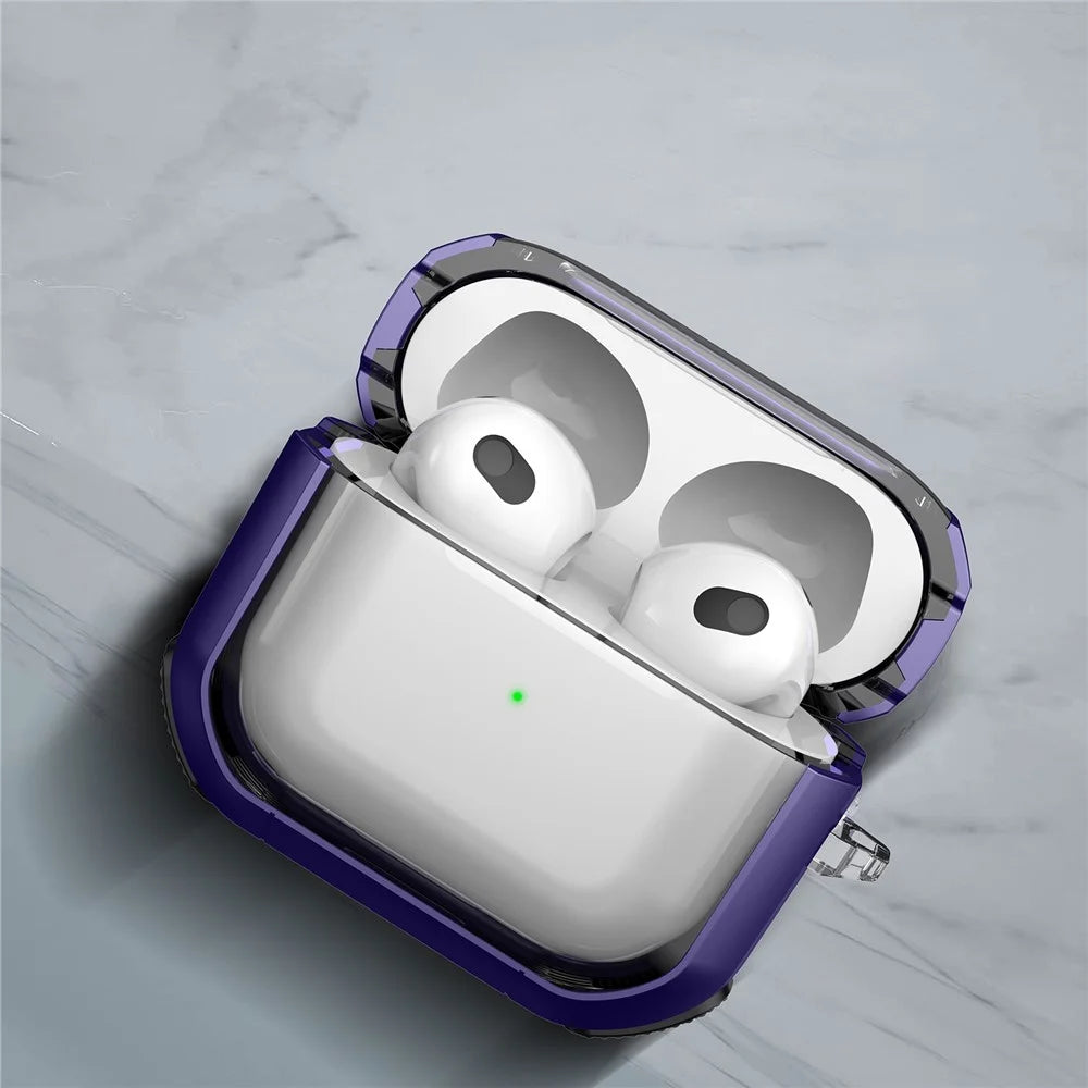 For Apple AirPods 3 Bluetooth-compatible Earphone Protective Case PC+TPU Transparent Earbud Cover with Carabiner - Purple - 4