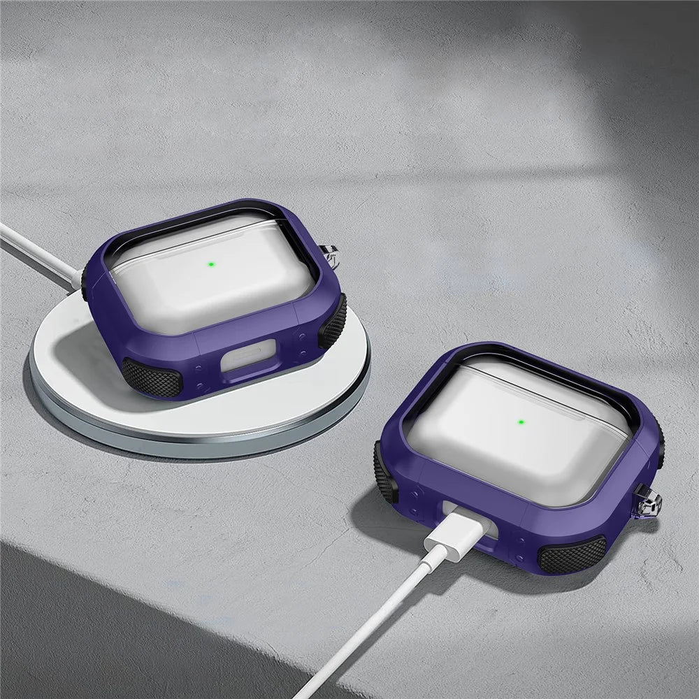 For Apple AirPods 3 Bluetooth-compatible Earphone Protective Case PC+TPU Transparent Earbud Cover with Carabiner - Purple - 5