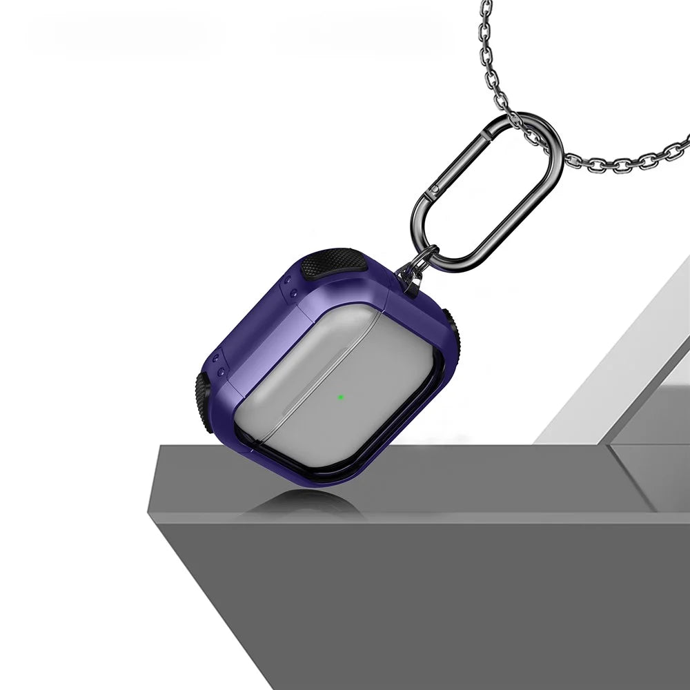 For Apple AirPods 3 Bluetooth-compatible Earphone Protective Case PC+TPU Transparent Earbud Cover with Carabiner - Purple - 6