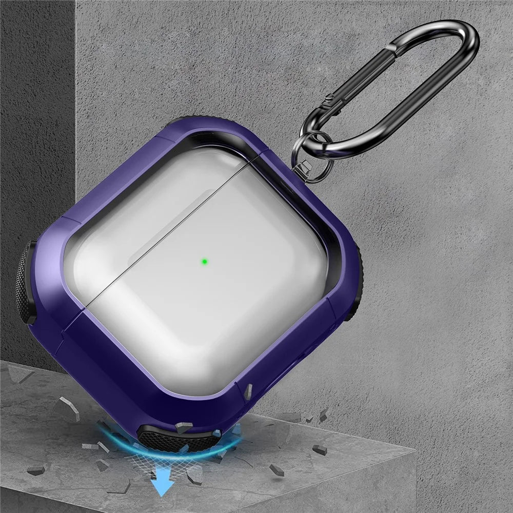 For Apple AirPods 3 Bluetooth-compatible Earphone Protective Case PC+TPU Transparent Earbud Cover with Carabiner - Purple - 7