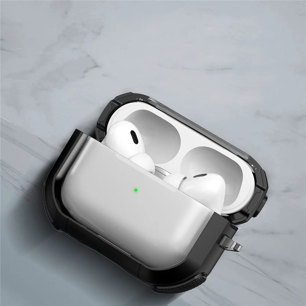 For Apple AirPods Pro Bluetooth-compatible Earphone Case Transparent PC+TPU Earbud Cover with Carabiner - Black - 4