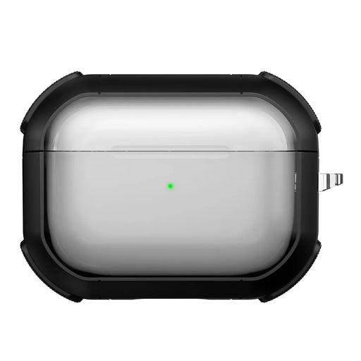 For Apple AirPods Pro 2 PC+TPU Earphone Case Bluetooth-compatible Earbud Transparent Anti-drop Cover with Carabiner - Black - 1