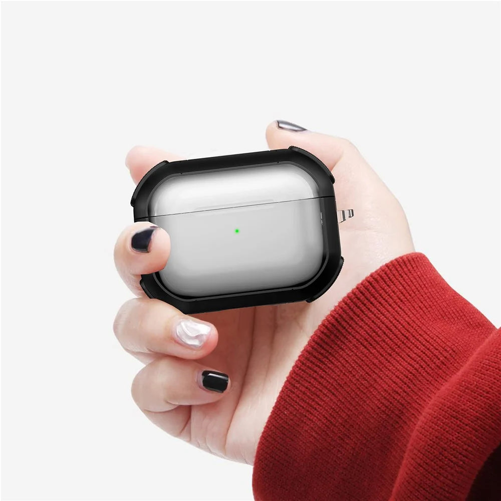For Apple AirPods Pro 2 PC+TPU Earphone Case Bluetooth-compatible Earbud Transparent Anti-drop Cover with Carabiner - Black - 3