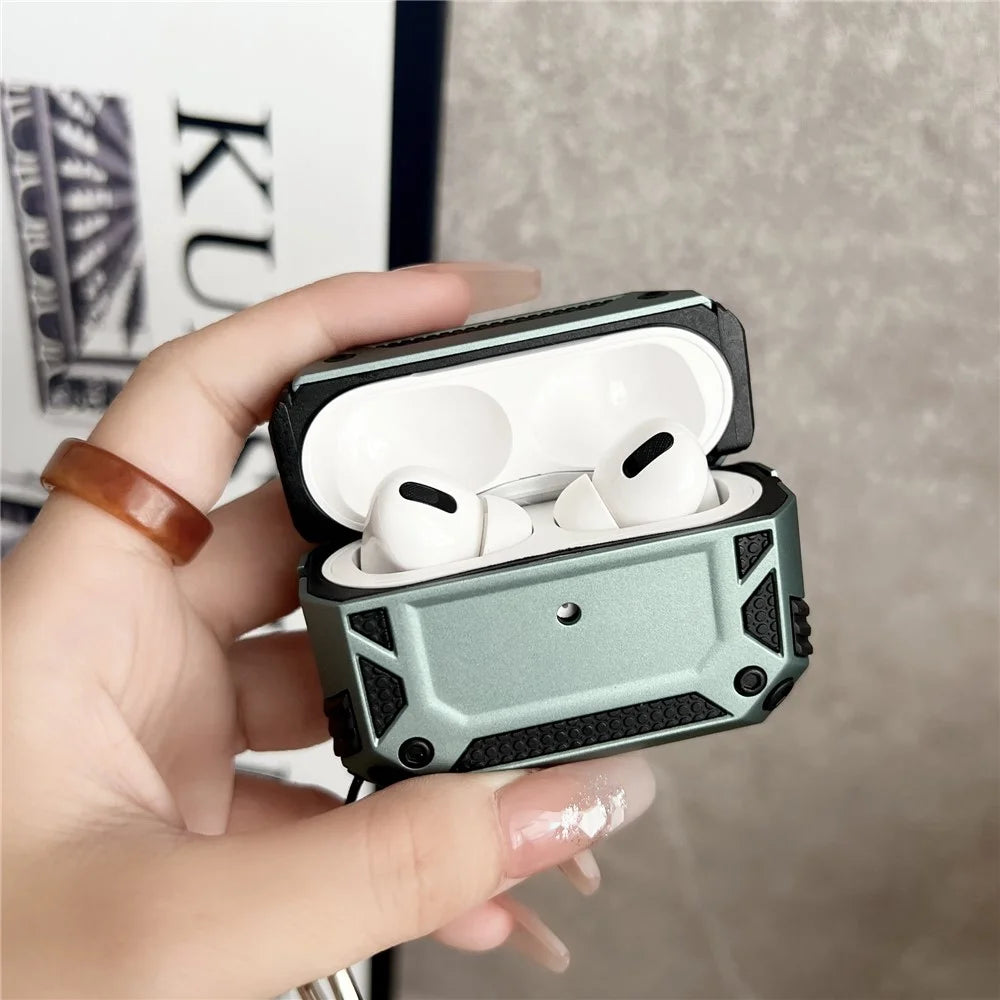 Earphone Cover for AirPods Pro Military Drop-proof TPU+PC Earbuds Protective Case Skin with Buckle - Green - 2