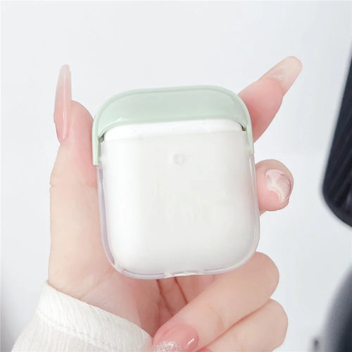 TPU + PC Case for Apple AirPods with Charging Case (2016) / (2019) / AirPods with Wireless Charging Case (2019) , Earphone Protective Cover with Strap - Green+Transparent - 1