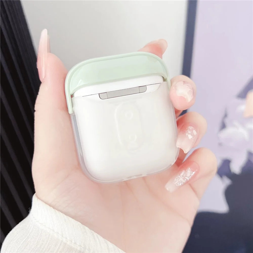 TPU + PC Case for Apple AirPods with Charging Case (2016) / (2019) / AirPods with Wireless Charging Case (2019) , Earphone Protective Cover with Strap - Green+Transparent - 3