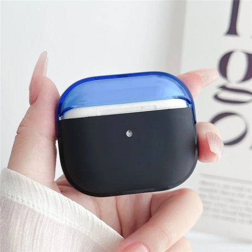 For Apple AirPods 3 Shockproof TPU Case Anti-Drop Bluetooth-compatible Earbuds Charging Case Cover with Wrist Strap - Black+Blue - 1