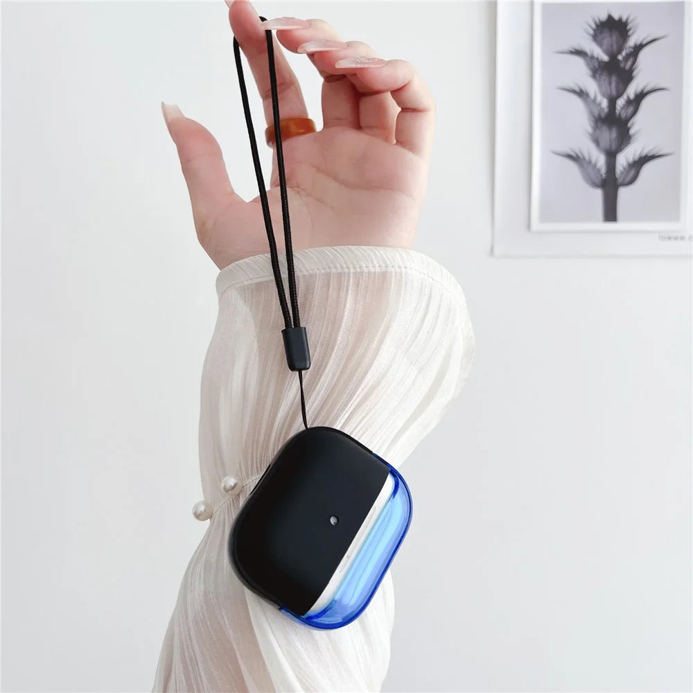 For Apple AirPods 3 Shockproof TPU Case Anti-Drop Bluetooth-compatible Earbuds Charging Case Cover with Wrist Strap - Black+Blue - 2