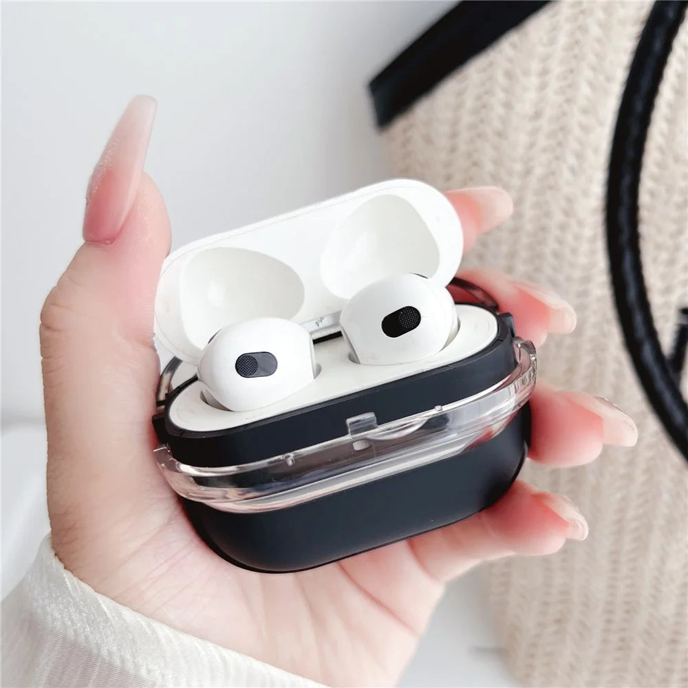 For Apple AirPods 3 Shockproof TPU Case Anti-Drop Bluetooth-compatible Earbuds Charging Case Cover with Wrist Strap - Black+Blue - 3